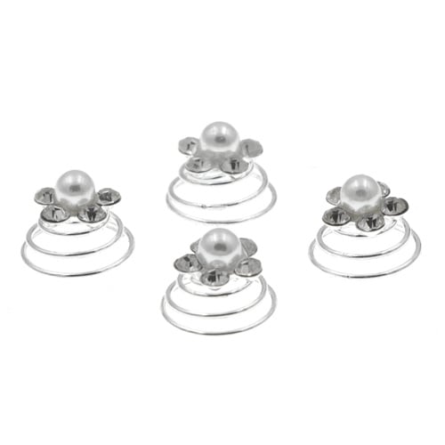 Curlies bloem parel en strass steentjes 4 stuks