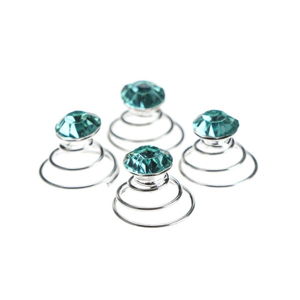 Curlies met facetsteen in de kleur blauw 4 stuks