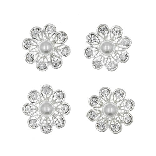 Curlies zilverkleurig bloem met parel 4 stuks