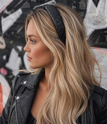 Diadeem gevlochten leather look zwart