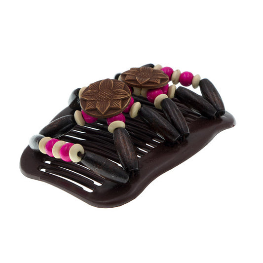 Ez comb houten kralen crème, fuchsia bruin
