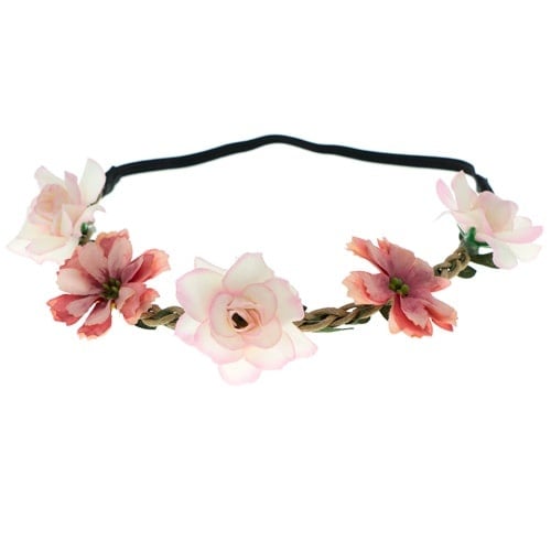 Haarband gevlochten bloemen mix roze