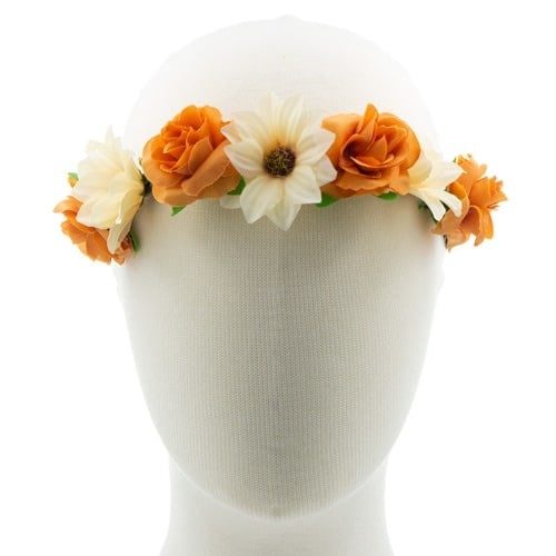 Haarband gevlochten verschillende bloemen oranje