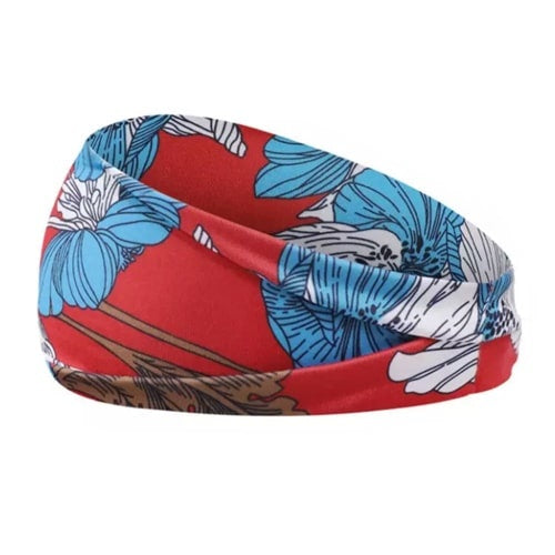 Haarband rood blauw bloemen