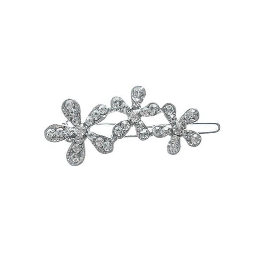 Haarclip luxe met drie bloemen met strass steentjes