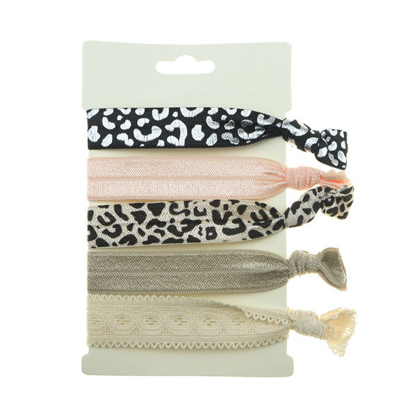 Haarelastiek/armband 5 stuks zilver pastel