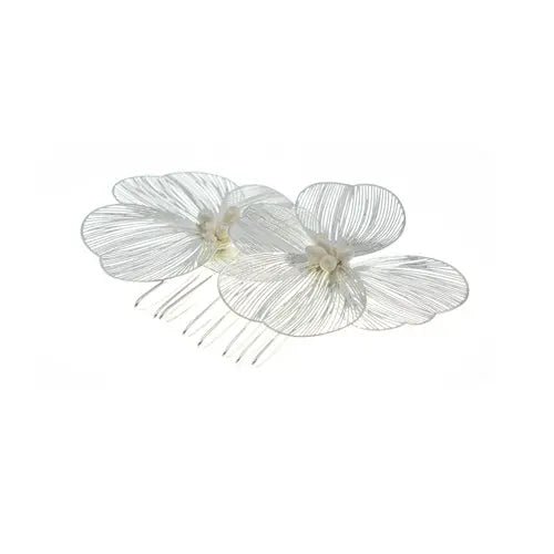 Haarkam twee bloemen zilverkleurig