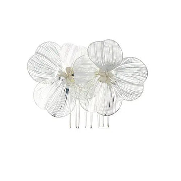 Haarkam twee bloemen zilverkleurig