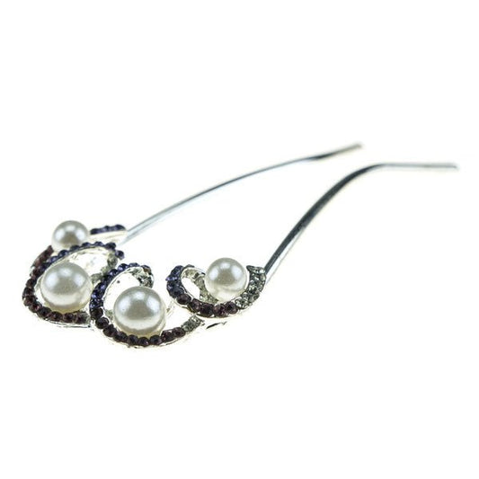 Haarkam zilverkleurig strass parel paars