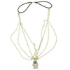 Haarketting goudkleurig steen kleur aqua hand