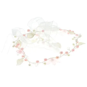 Haarketting roze bloemen met lint