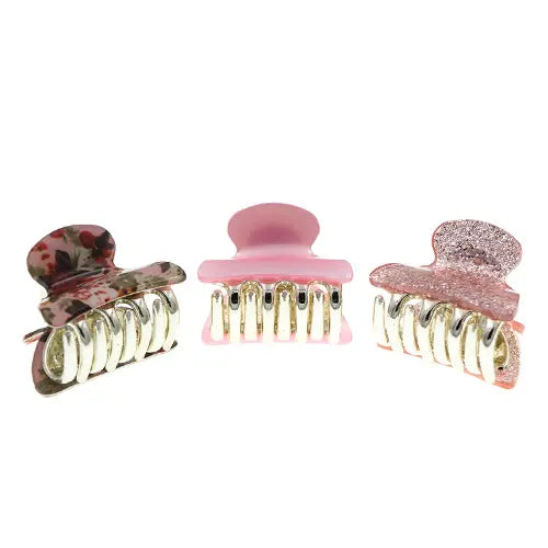 Roze haarklemmetjes met bloem en glitter 3 stuks