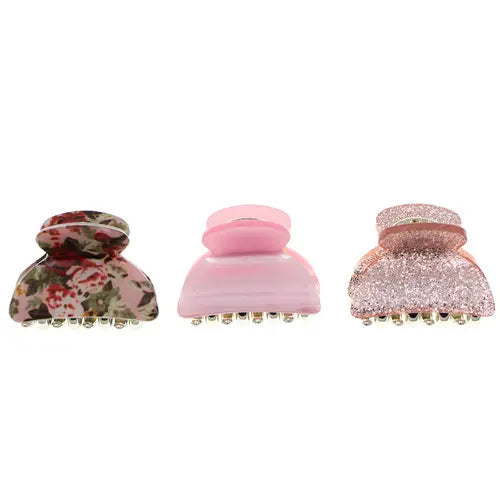Roze haarklemmetjes met bloem en glitter 3 stuks