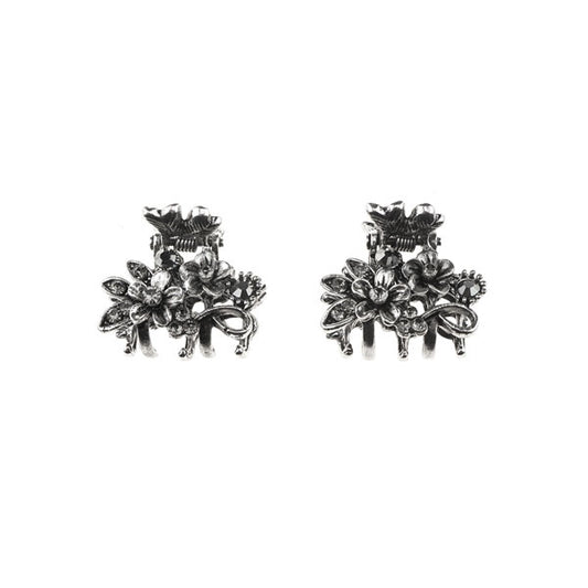 Haarklemmetjes bloemen strass steentjes zilverkleurig