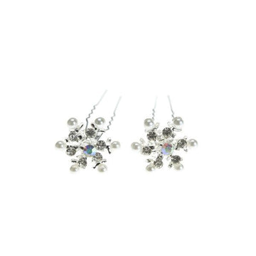 Haarpinnen ijskristal strass wit 2 stuks