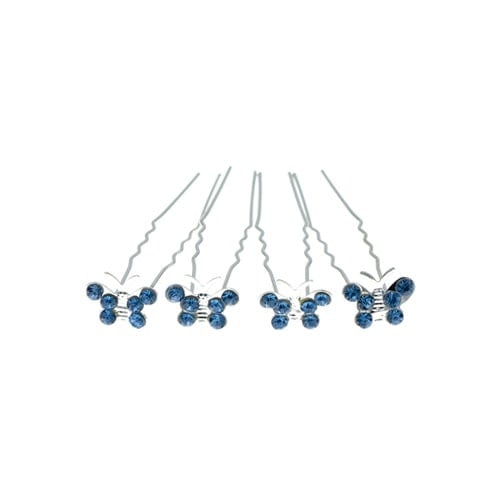 Haarpinnen zilverkleurig vlinder blauw 4 stuks