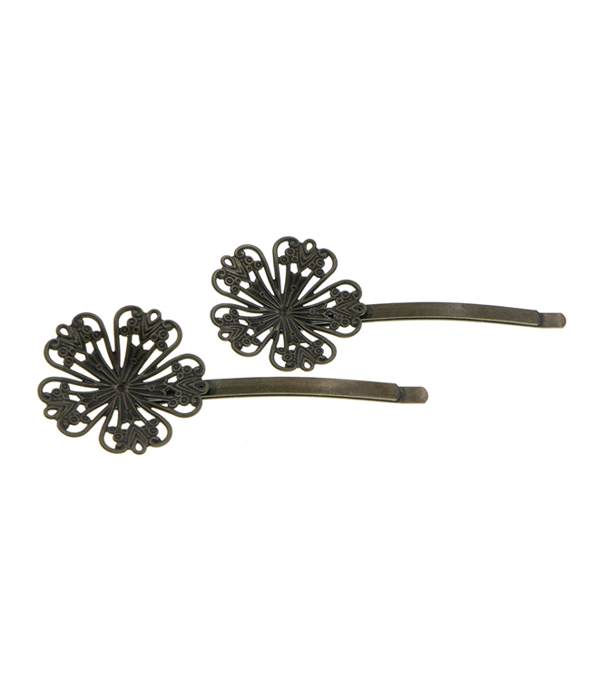 Haarschuifjes met bloem bronskleurige