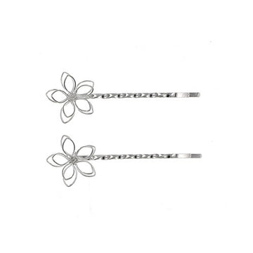 Zilverkleurige haarschuifjes met bloem