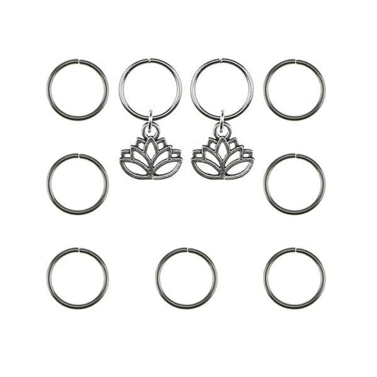 Hair rings 9 stuks met 2 bedels lotus zilverkleurig