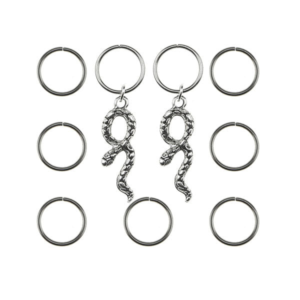 Hair rings 9 stuks met 2 bedels slang zilverkleurig