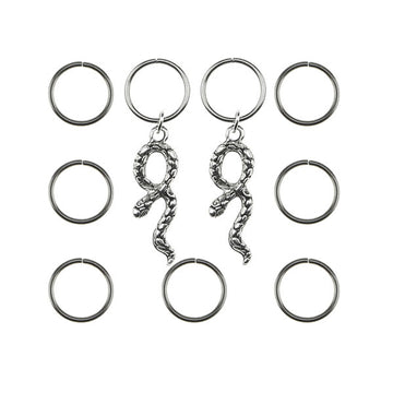 Hair rings 9 stuks met 2 bedels slang zilverkleurig