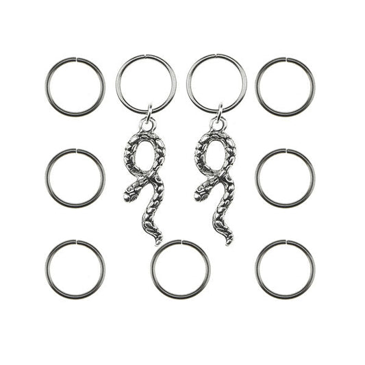 Hair rings 9 stuks met 2 bedels slang zilverkleurig