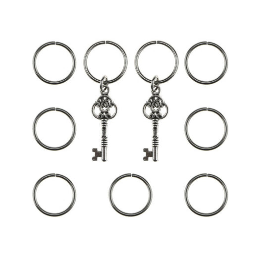 Hair rings 9 stuks met 2 bedels sleutel zilverkleurig