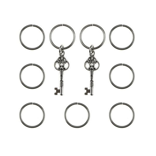 Hair rings 9 stuks met 2 bedels sleutel zilverkleurig