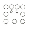Hair rings 9 stuks met 2 bedels ster zilverkleurig