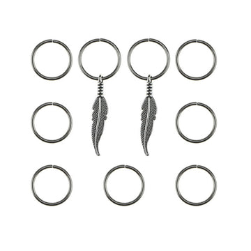 Hair rings 9 stuks met 2 bedels veer zilverkleurig