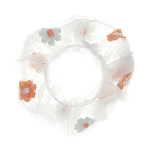 Scrunchie tulle bloemen zalmkleurig