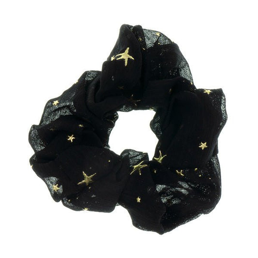 Scrunchie zwart goudkleurige sterren