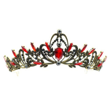 Tiara sierlijke vormen goudkleurig rood