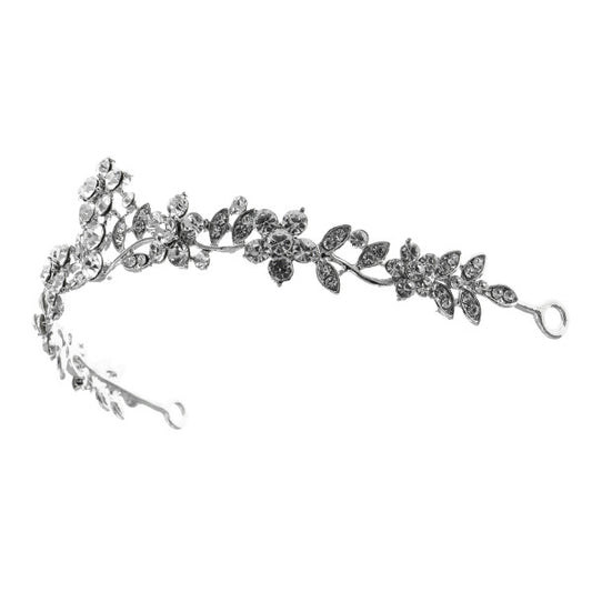 Tiara zilverkleurig bloemen small