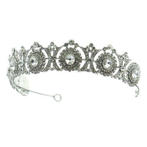 Tiara zilverkleurig ronde facetstenen