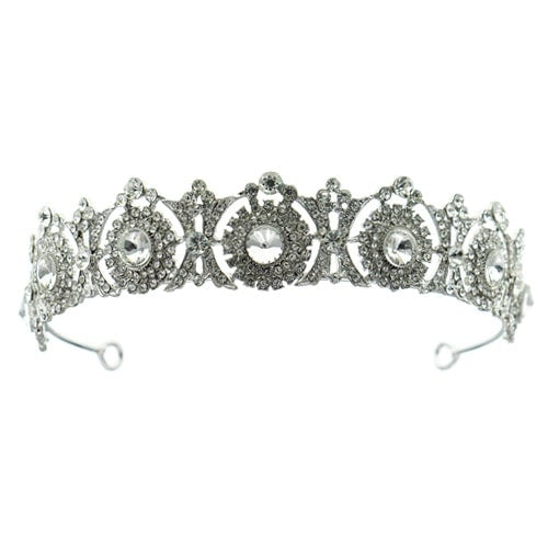Tiara zilverkleurig ronde facetstenen