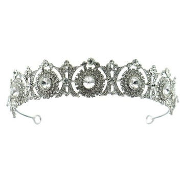 Tiara zilverkleurig ronde facetstenen